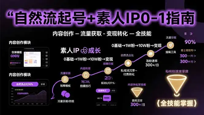 自然流起号+素人IP0-1指南，快速掌握内容创作-流量获取-变现转化-全技能_云峰项目库