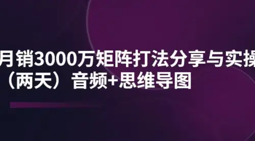 某线下培训：月销3000万矩阵打法分享与实操（两天）音频+思维导图_云峰项目库