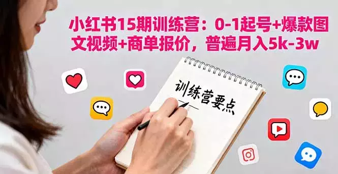 小红书15期训练营：0-1起号+爆款图文视频+商单报价，普遍月入5k-3w_云峰项目库