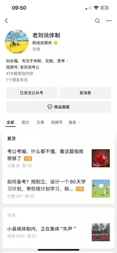 公众号垂直发“小县城体制内思考”，多篇10万+_云峰项目库