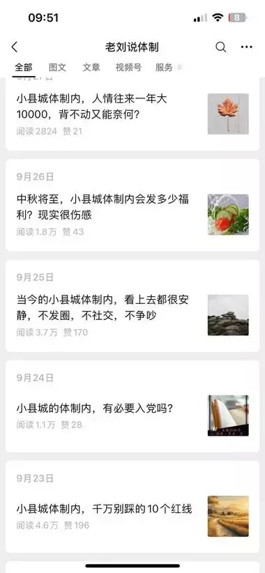 公众号垂直发“小县城体制内思考”，多篇10万+_云峰项目库