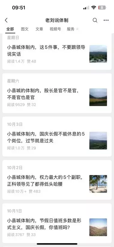 公众号垂直发“小县城体制内思考”，多篇10万+_云峰项目库