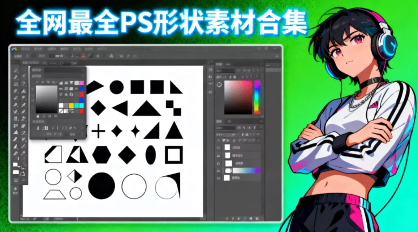 PS自定义形状工具8400+款，全免费PS形状自取，一键即可轻松导入PS使用_云峰项目库