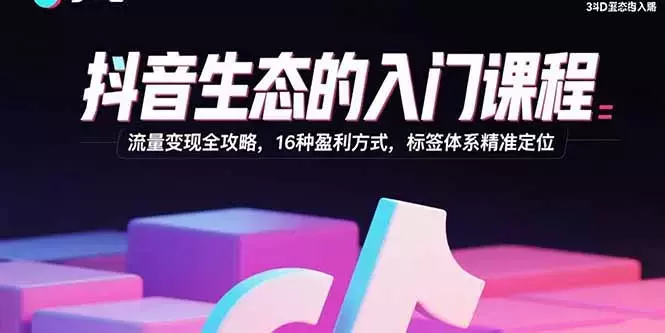 抖音生态的入门课程：流量变现全攻略，16种盈利方式，标签体系精准定位_云峰项目库