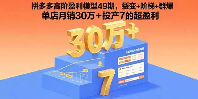 拼多多高阶盈利模型49期，裂变+阶梯+群爆 单店月销30万+投产7的超盈利_云峰项目库
