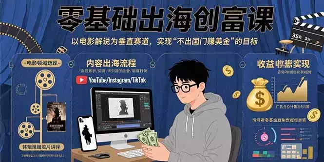 零基础出海创富课：以电影解说为垂直赛道，实现不出国门赚美金的目标_云峰项目库