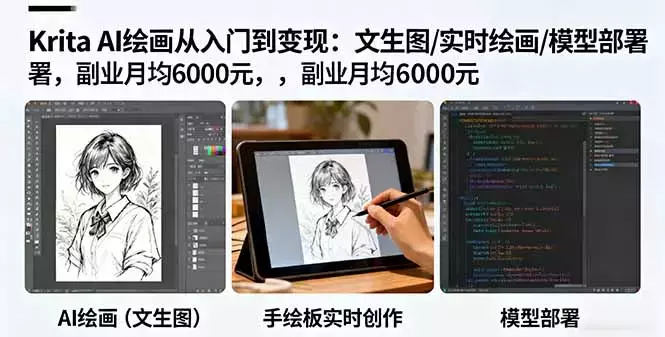 Krita AI绘画从入门到变现：文生图/实时绘画/模型部署，副业月均6000元_云峰项目库