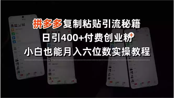 拼多多复制粘贴引流秘籍，日引400+付费创业粉，小白也能月入六位数_云峰项目库