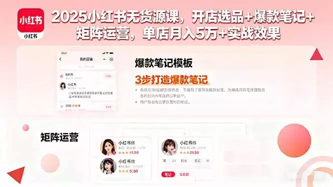 2025小红书无货源课，开店选品+爆款笔记+矩阵运营，单店月入5万+实战效果_云峰项目库