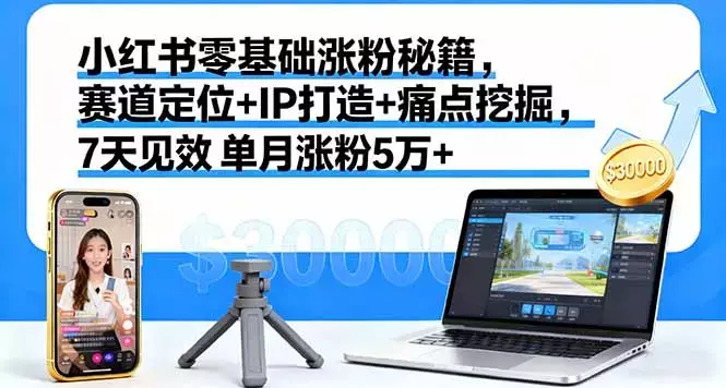 小红书零基础涨粉秘籍，赛道定位+IP打造+痛点挖掘，7天见效 单月涨粉5万+_云峰项目库