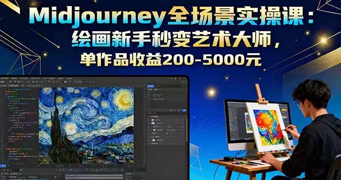 Midjourney全场景实操课：绘画新手秒变艺术大师，单作品收益200-5000元_云峰项目库