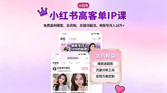 小红书高客单IP课，免费盈利模型、会员制、关键词截流，单账号月入10万+_云峰项目库