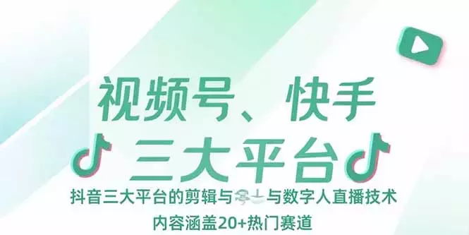 视频号、快手、抖音三大平台的剪辑与数字人直播技术,内容涵盖20+热门赛道_云峰项目库