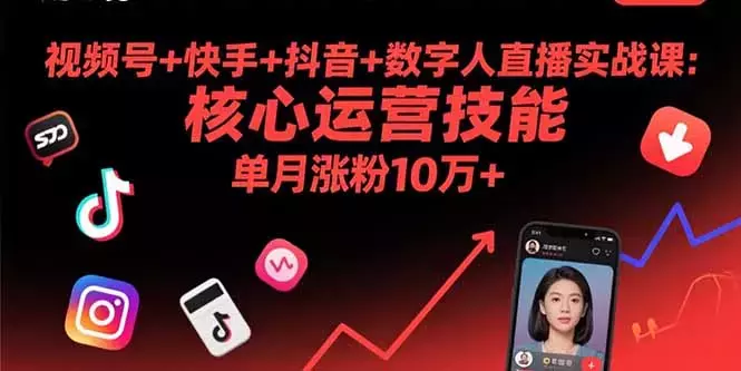 视频号+快手+抖音+数字人直播实战课(9月):核心运营技能,单月涨粉10万+_云峰项目库