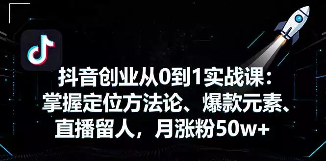 抖音创业从0到1实战课：掌握定位方法论、爆款元素、直播留人，月涨粉50w+_云峰项目库