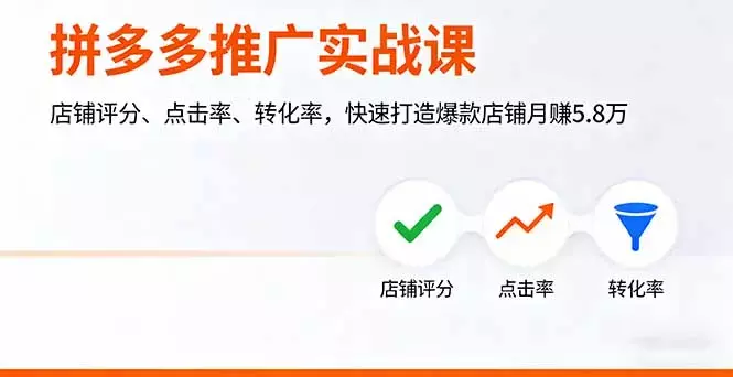 拼多多推广实战课，店铺评分、点击率、转化率，快速打造爆款店铺月赚5.8万_云峰项目库