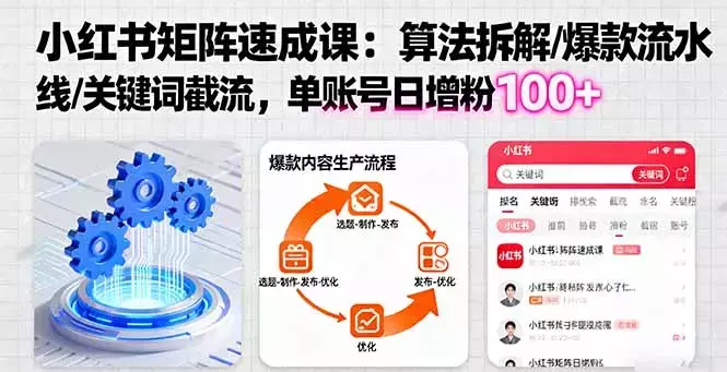 小红书矩阵起号速成课:算法拆解/爆款流水线/关键词截流 单账号日增粉100+_云峰项目库