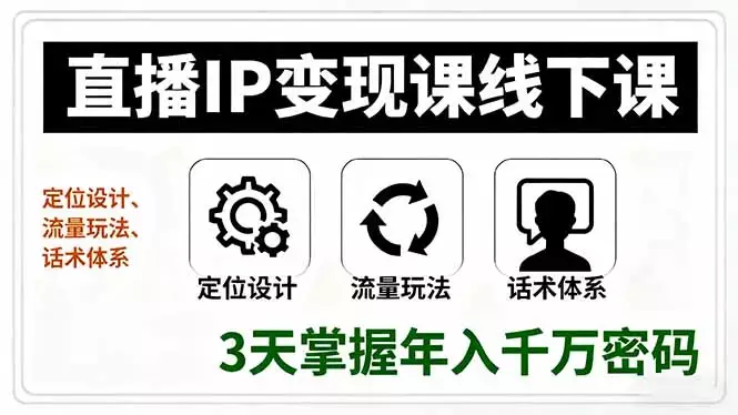 直播IP变现课线下课，定位设计、流量玩法、话术体系，3天掌握年入千万密码_云峰项目库