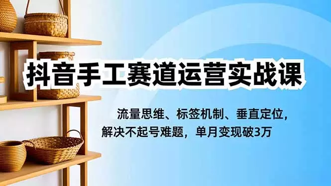抖音手工赛道运营实战课，流量思维、标签机制、垂直定位，解决不起号难题，单月变现破3万_云峰项目库