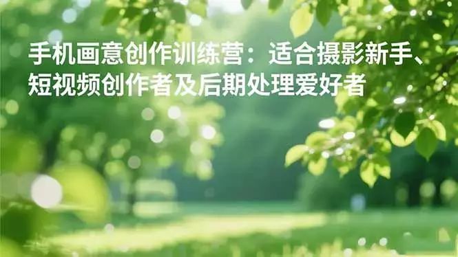 手机摄影之画意创作训练营：适合摄影新手、短视频创作者及后期处理爱好者_云峰项目库