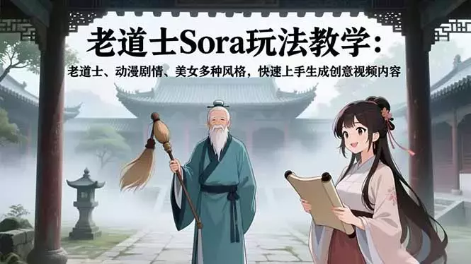 老道士Sora玩法教学：老道士、动漫剧情、美女多种风格，快速上手生成创意视频内容_云峰项目库