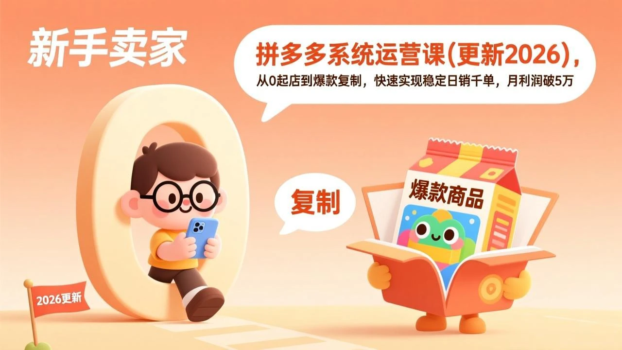 拼多多系统运营课(更新2026)，从0起店到爆款复制，快速实现稳定日销千单，月利润破5万_云峰项目库