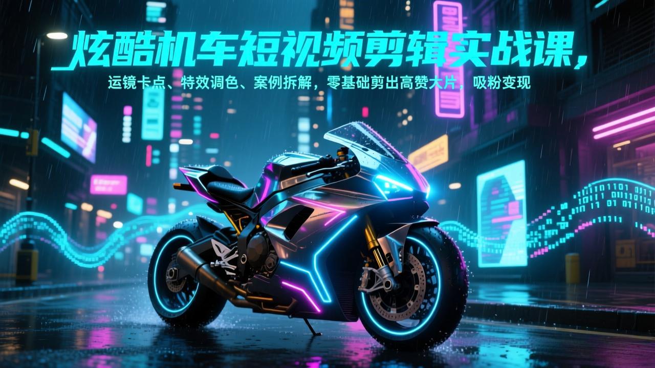炫酷机车短视频剪辑实战课，运镜卡点、特效调色、案例拆解，零基础剪出高赞大片，吸粉变现_云峰项目库