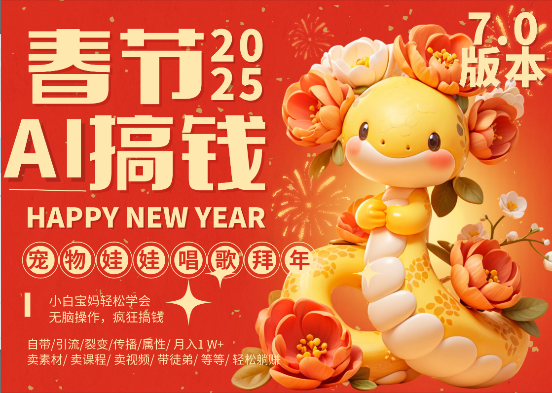 AI春节搞钱7.0升级版 蝴蝶号超火爆萌宠唱歌拜年  AI一键制作 批量出内容   春节做轻松躺赚 每日轻松十分钟  月赚米1W+  抓紧冲！可做视频 可卖素材只带小白和宝妈！_云峰项目库