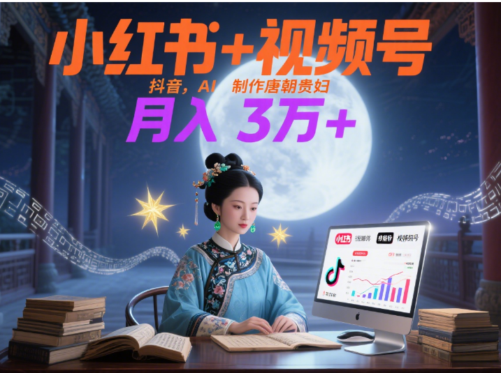 小红书+视频号+抖音，AI轻松制作唐朝贵妇IP，毒鸡汤、励志、减肥瘦身、养生赛道轻松切入，每天30分钟，轻松产出N条，月入3万+ _云峰项目库