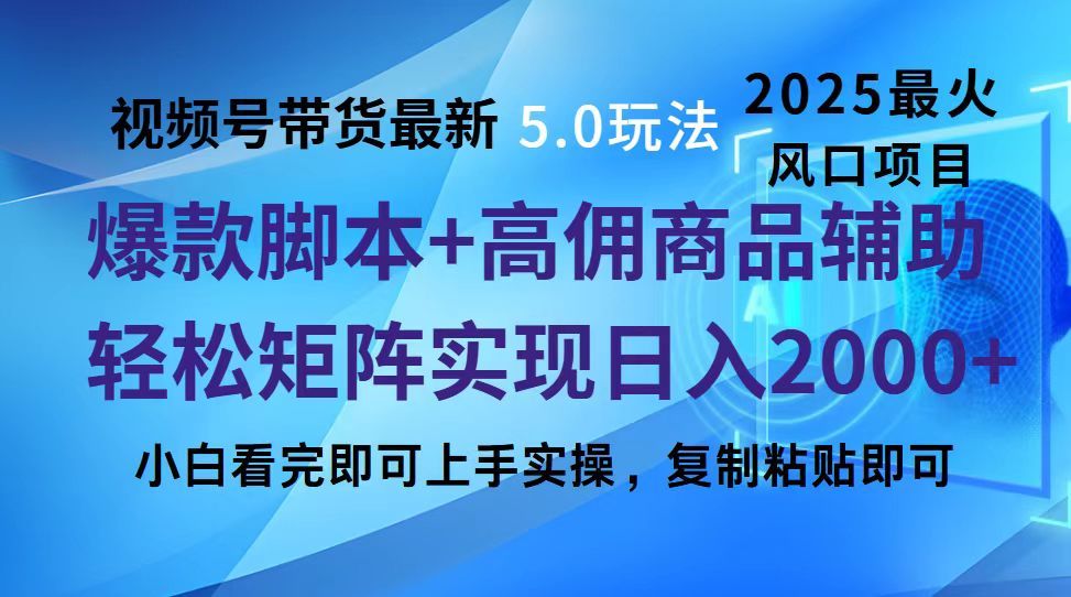 视频号带货最新5.0玩法，作品制作简单，当天起号，复制粘贴，脚本辅助，轻松矩阵日入2000+_云峰项目库