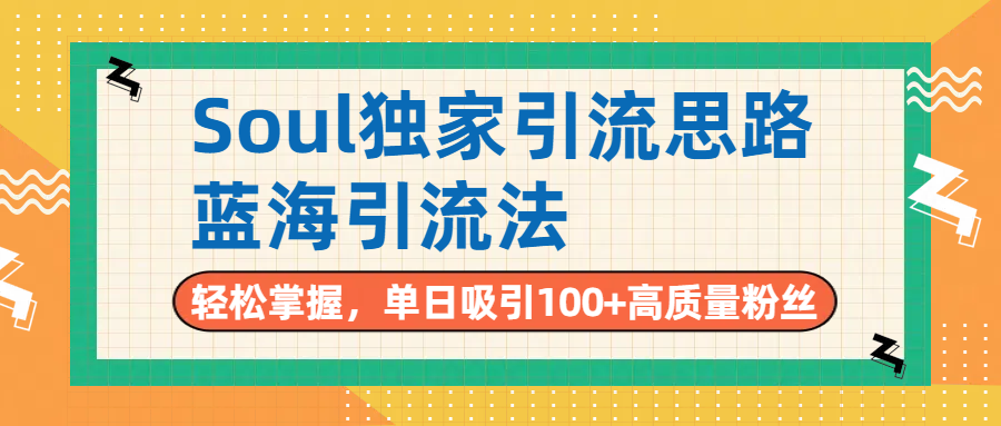 Soul独家引流思路，单日吸引100+高质量粉丝，蓝海引流法，轻松掌握_云峰项目库
