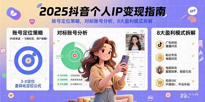 2025抖音个人IP变现指南，账号定位策略，对标账号分析，8大盈利模式拆解_云峰项目库