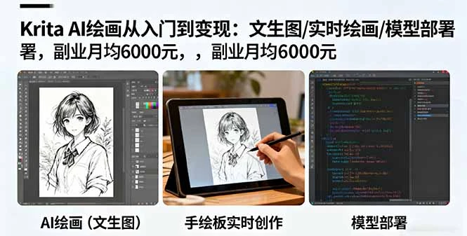 Krita AI绘画从入门到变现：文生图/实时绘画/模型部署，副业月均6000元_云峰项目库