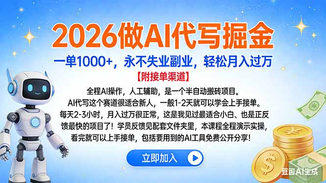2026做AI代写掘金，一单1000+，永不失业副业，轻松月入过万_云峰项目库