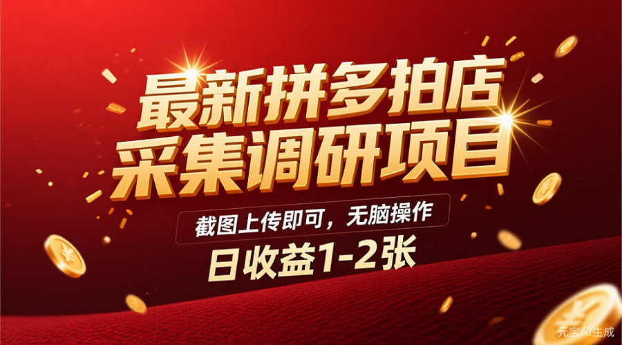 最新拼多多拍店采集调研项目，截图上传即可，无脑操作，日收益1-2张_云峰项目库