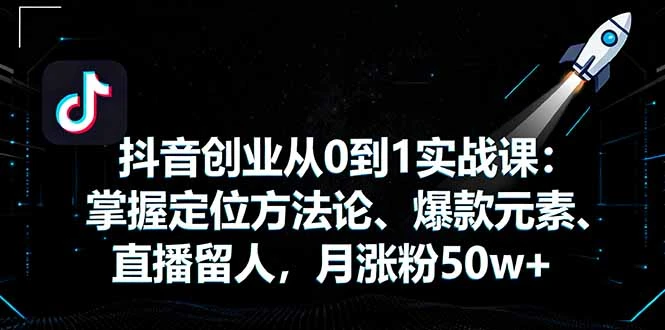抖音创业从0到1实战课：掌握定位方法论、爆款元素、直播留人，月涨粉50w+_云峰项目库