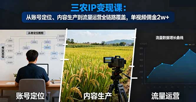 三农IP变现课：从账号定位、内容生产到流量运营全链路覆盖，单视频佣金2w+_云峰项目库