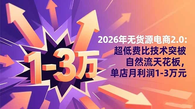 2026年无货源电商2.0【更新】：超低费比技术突破自然流天花板，单店月利润1-3万元_云峰项目库