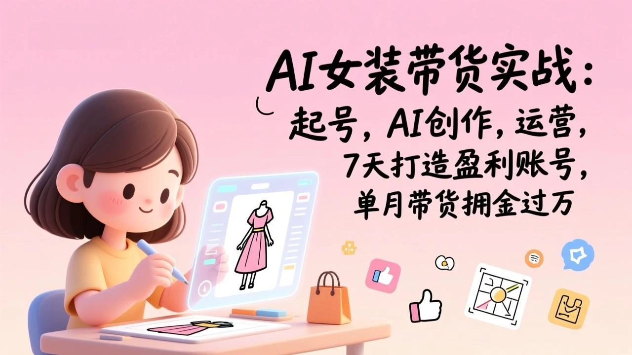 AI女装带货实战：起号，AI创作，运营，7天打造盈利账号，单月带货佣金过万_云峰项目库