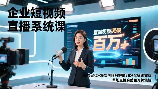 企业短视频直播系统课，账号定位+爆款内容+直播转化+全链路实战，单场直播突破百万销售额_云峰项目库