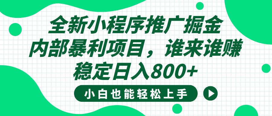 全新小程序推广掘金，内部暴利项目，小白轻松上手，稳定日入800+_云峰项目库