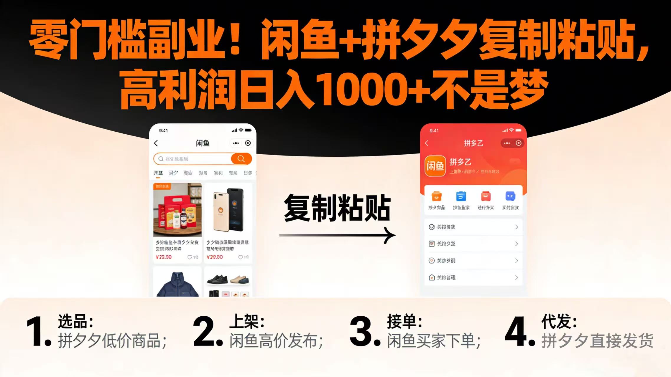 零门槛副业！闲鱼 + 拼夕夕复制粘贴，高利润日入 1000 + 不是梦_云峰项目库