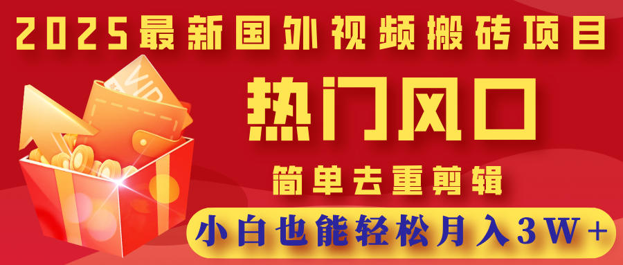 2025最新国外视频搬砖项目，热门风口，简单去重剪辑，小白也能轻松月入3W+_云峰项目库