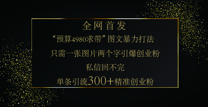 小红书，“预算 4980 带我飞” 的神奇图片引流法，堪称涨粉核武器！只需一张图，就能单条笔记凭借此方法，轻松引流 300 + 精准创业粉！_云峰项目库