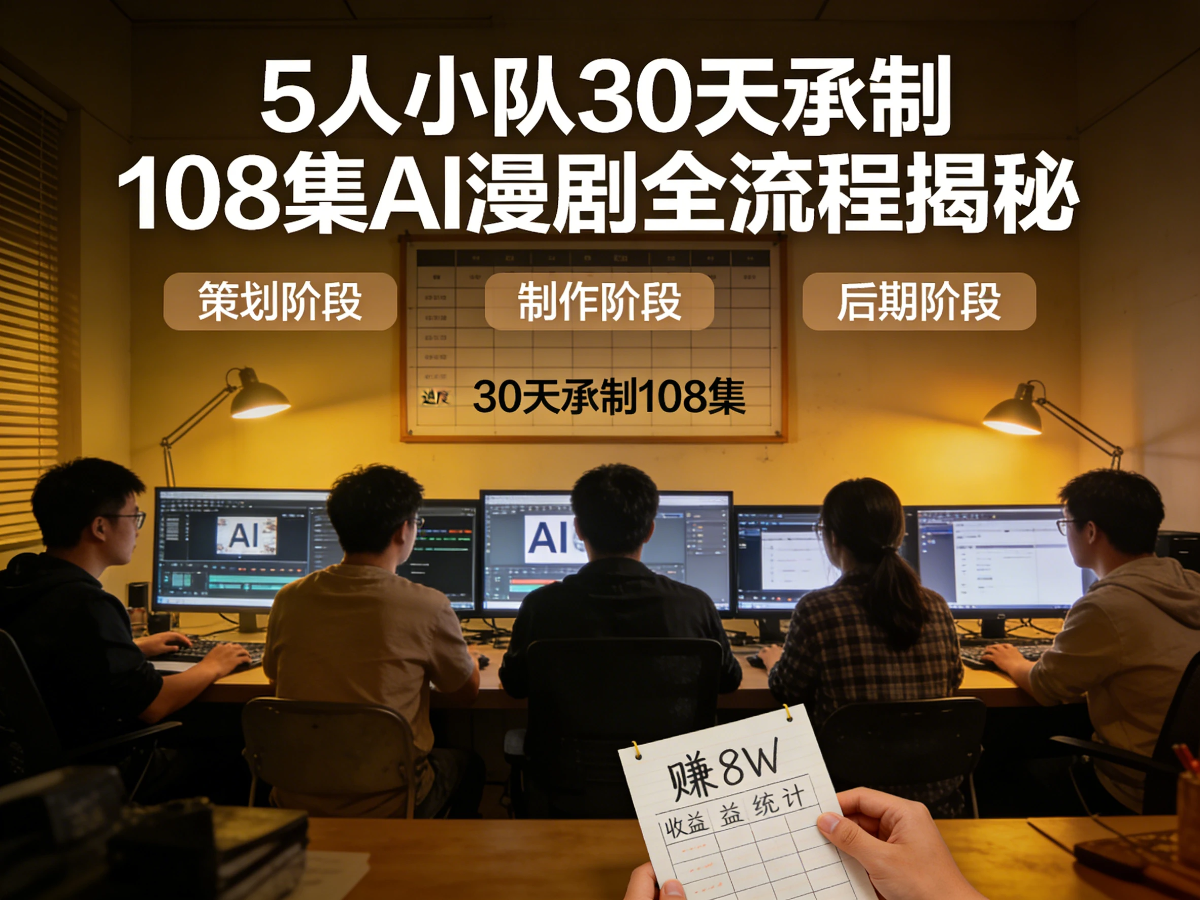 5人小队30天承制108集AI漫剧赚8W，全流程揭秘_云峰项目库