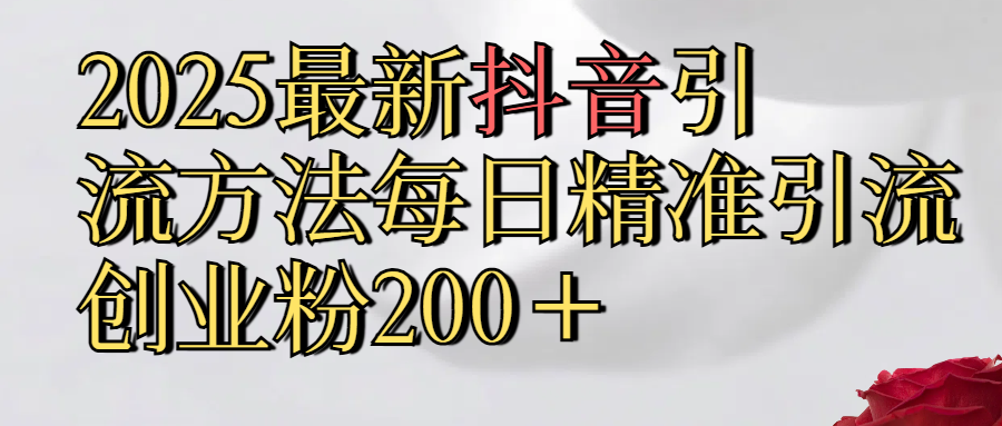2025最新,抖音引流,方法每日精准引流创业粉300＋_云峰项目库
