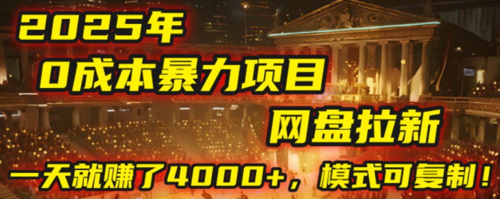 2025年，一个0成本的暴力项目，靠网盘拉新，有人一天就赚了4000+，模式可复制！_云峰项目库