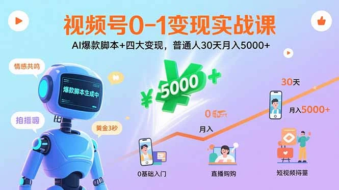 视频号0-1变现实战课：AI爆款脚本+四大变现，普通人30天月入5000+_云峰项目库