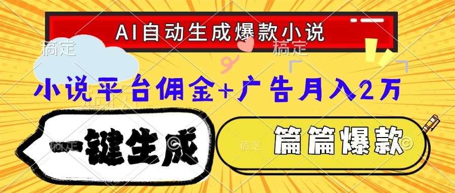 Ai自动生成网文爆款小说，一件生成小说大纲、故事情节，每篇都是爆款，小说平台佣金加广告月入2万_云峰项目库