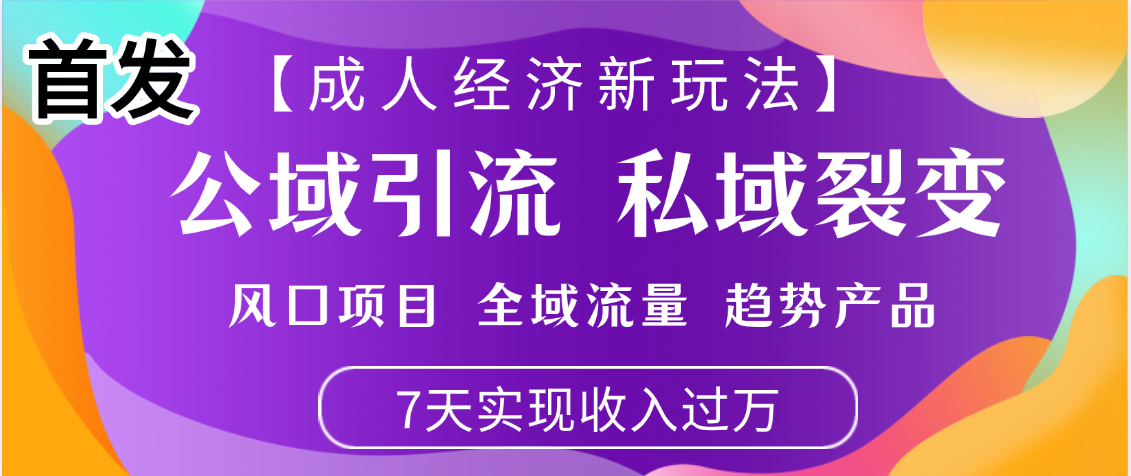 首发：【成人经济新玩法】市面独家玩法，风口项目、全域流量、趋势产品，7天实现月入过万_云峰项目库